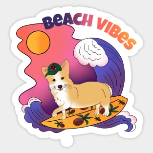 Cute surfing corgi - beach vibes Sticker